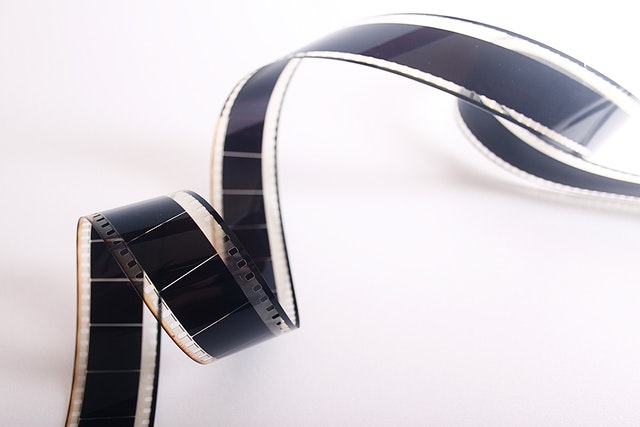 A photo of a film strip on a white background
